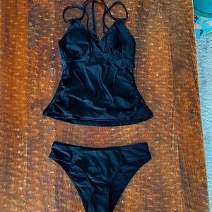 Black V Neck Tankini with Hipster bottom